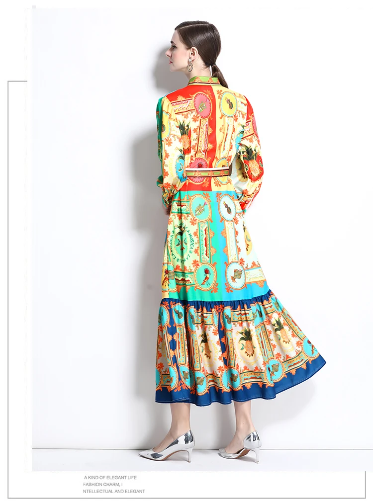 ZAROY Świąteczna Szyfonowa Luźna Sukienka Luksusowa Projektantka Maxi Sukienki Damskie Długi Rękaw Kołnierz Jednorzędowa Boho Plażowa Impreza Vestidos