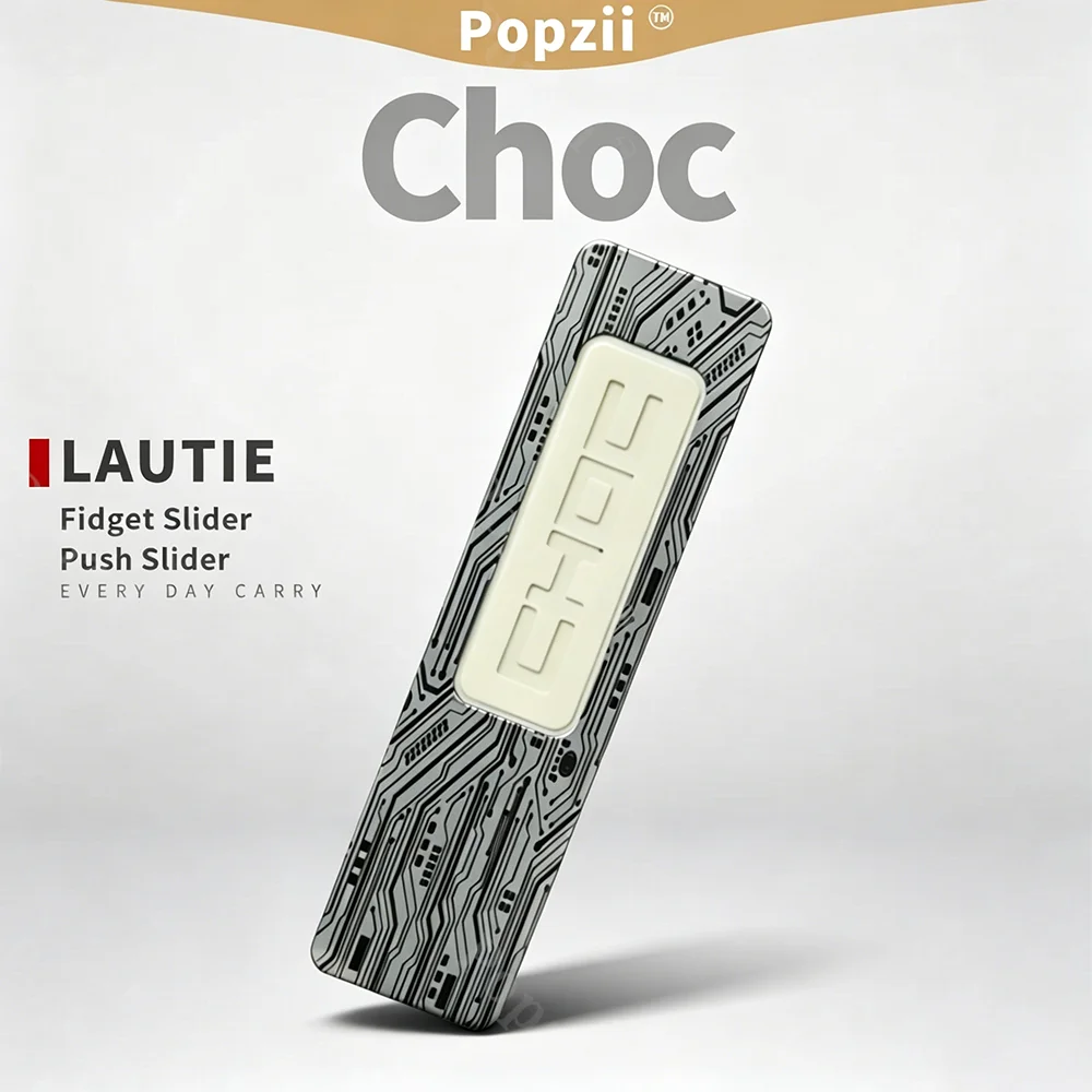 LAUTIE EDC Choc Circuit Pattern Fidget Slider DIY Stainless Steel Carve Push Slider Stress Relief Toy Anxiety Relief Gadgets
