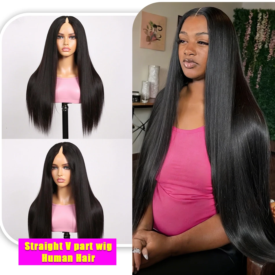

40 Inch Straight V Part Human Hair Wig 250% Density Beginner Friendly Glueless Easy Install No Leave out