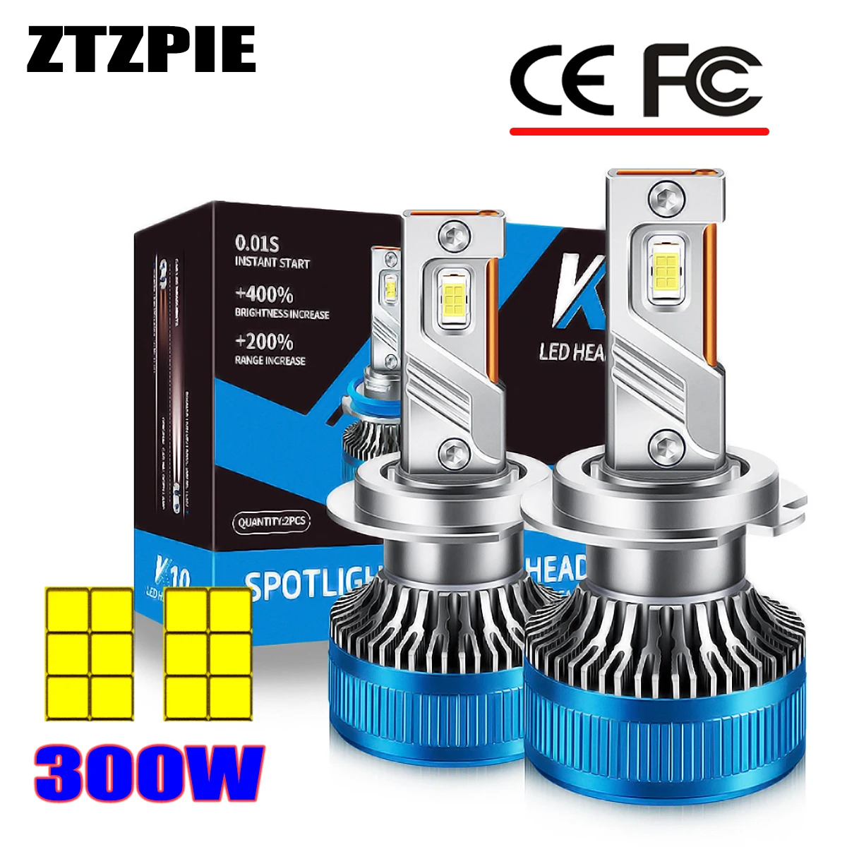 

ZTZPIE, автомобильная лампа для передних фонарей, лампа для передних фар, для H4, H1, H11, HB3, HB4, 9005, 9006, K7C, K5C, 6000K, 300 Вт, лм
