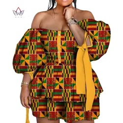 BRW African Dresses for Women Summer Dashiki Off Shoulder Double-layer Mini Dess Traditional African Clothing Party Dress WY5567
