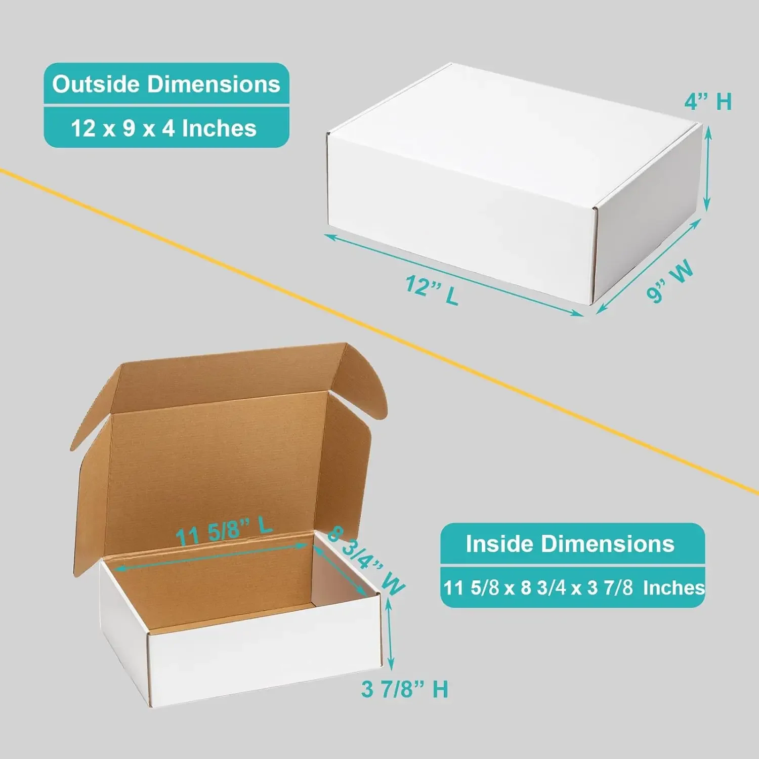 24 Pack 12x9x4 Shipping Boxes Cardboard Boxes for Packaging - White Corrugated Mailing Box, Tab Locking Literature Mailer Boxes