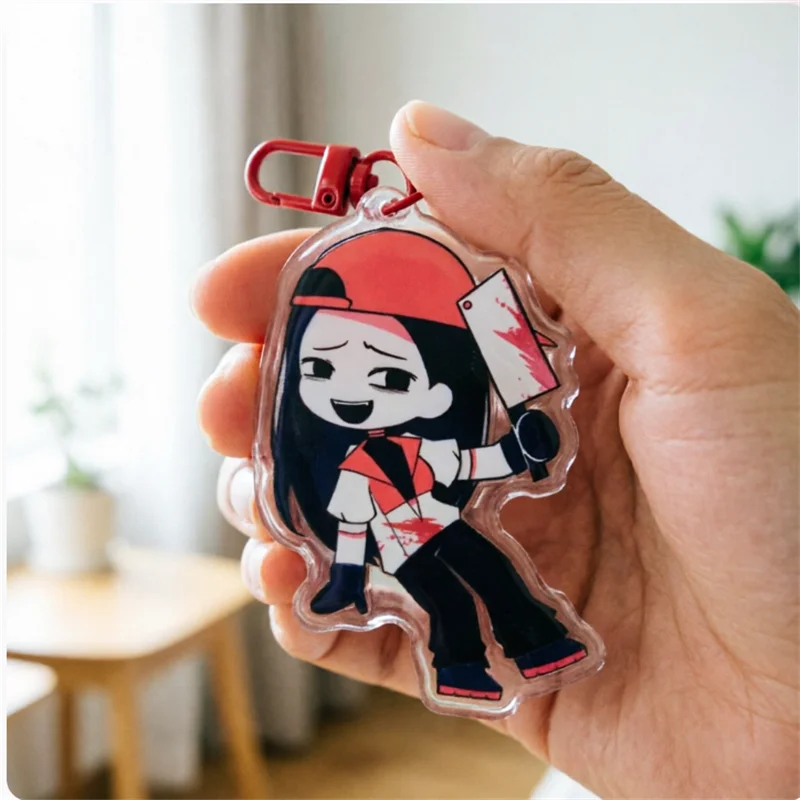 Butcher Vanity Yi Xi Keychain,Acrylic Anime Keyring,Cute Horror Character Accessory,Red Cap Girl with Cleaver