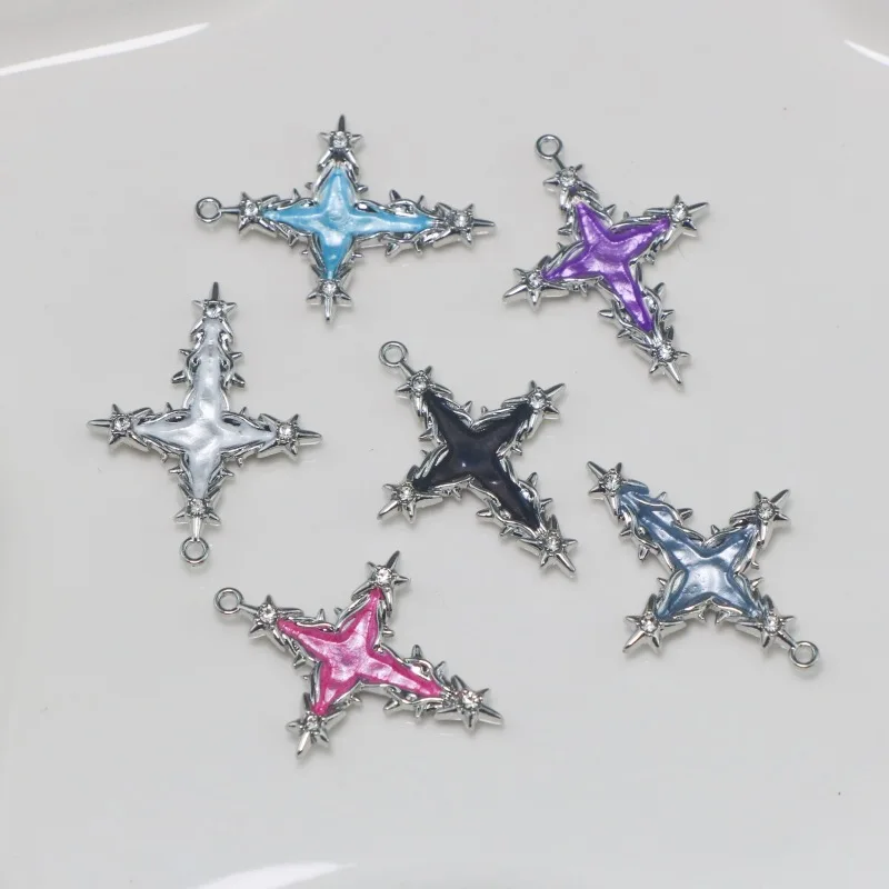 5Pcs Cross Star Diamond Charms Alloy Pendant For Jewelry Making Diy Bracelet Necklace Earrings Handmade Accessories Supplies