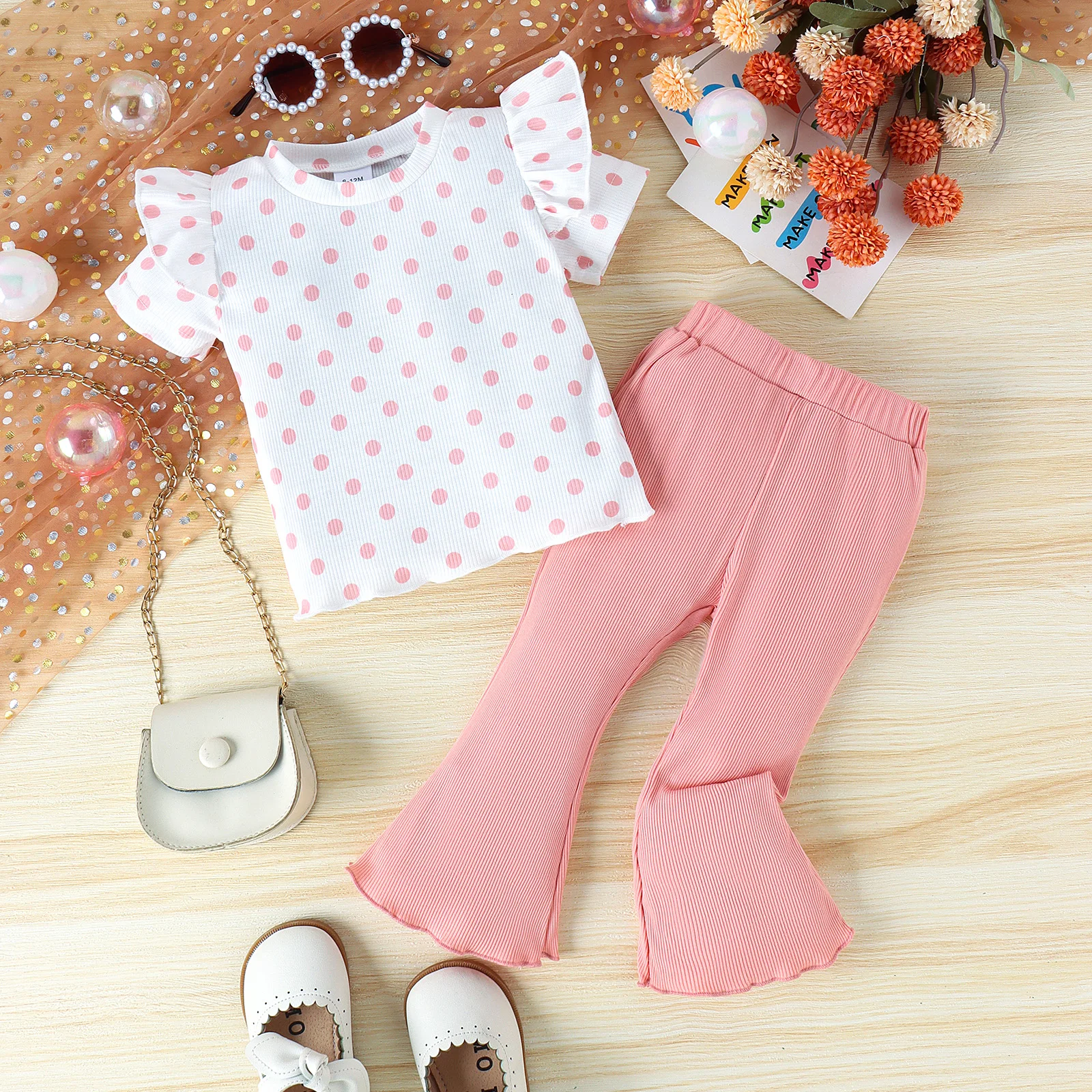 2PCS Summer 0-4 Years Old Trend Fashion Beautiful Children Universal Comfortable Soft Polka Dot Print Top + Pants