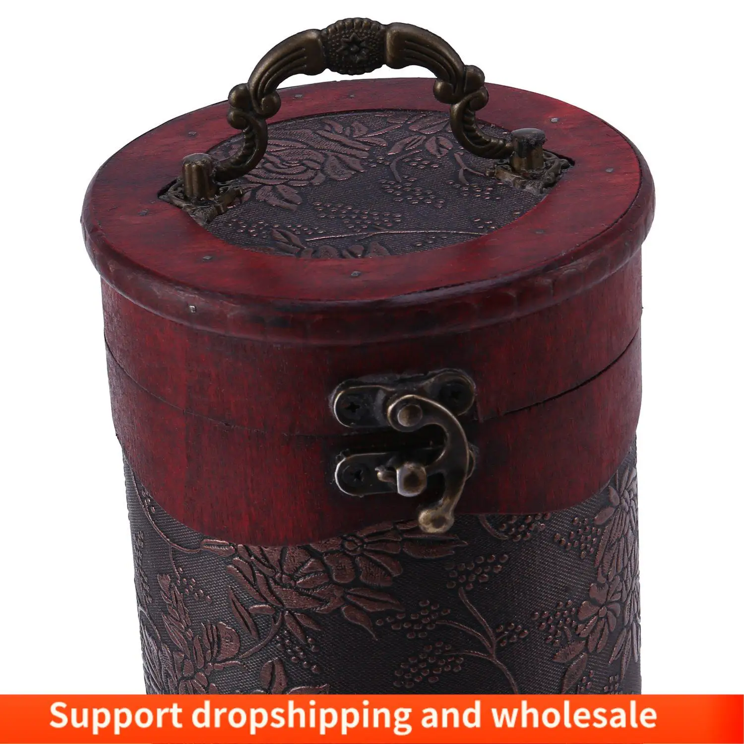 AA86 Cylinder Vintage Retro Wooden Vintage Wine Bottle Storage Gift Box Case Holder