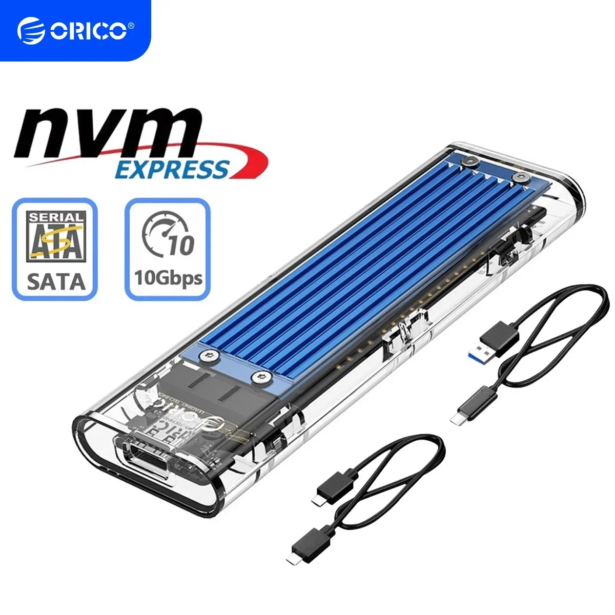 ORICO M2 SSD Case NVME SSD Enclosure Tool Free 10Gbps M.2 to USB Type C Transparent External Adapter Support UASP Trim for PCI-E