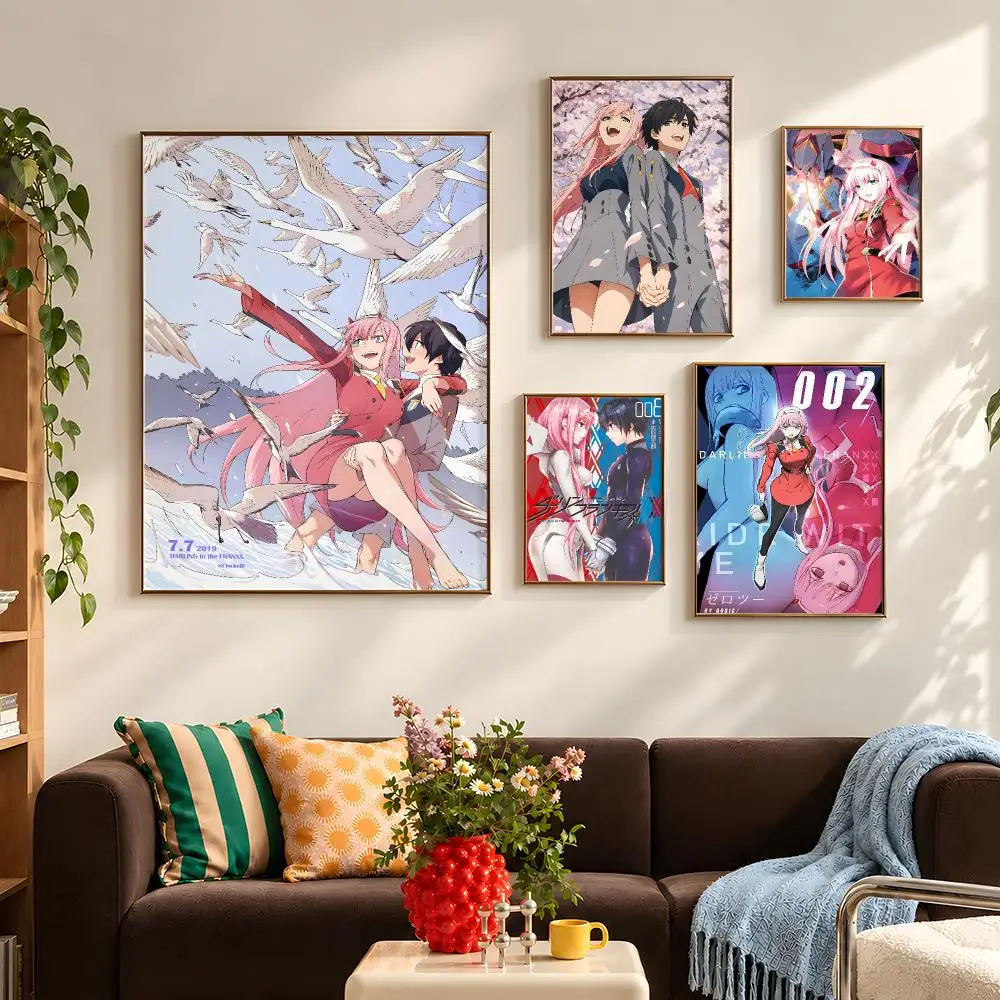 Anime Zero Two DARLING in the FRANXX Poster Self Adhesive PP Wall Art HD Gaming Room Bedroom Living Room Decor Apartment Gift