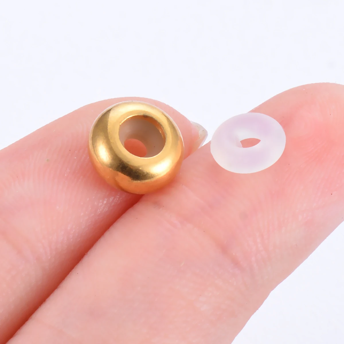 10 Stück/Set Edelstahl-Stopper-Clip-Perlen-Anhänger mit Gummi-Innenseite, geeignet für DIY-Charm-Armbänder und -Halsketten zur Schmuckherstellung. – Detail 5