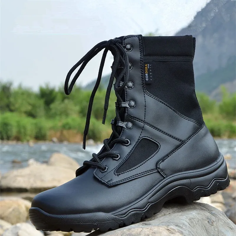 Sshooer Men Black Boots Outdoor Hiking Climbing Breathable Shoes Microfiber Waterproof Wear-resistant Boot Winter Summer Shoe