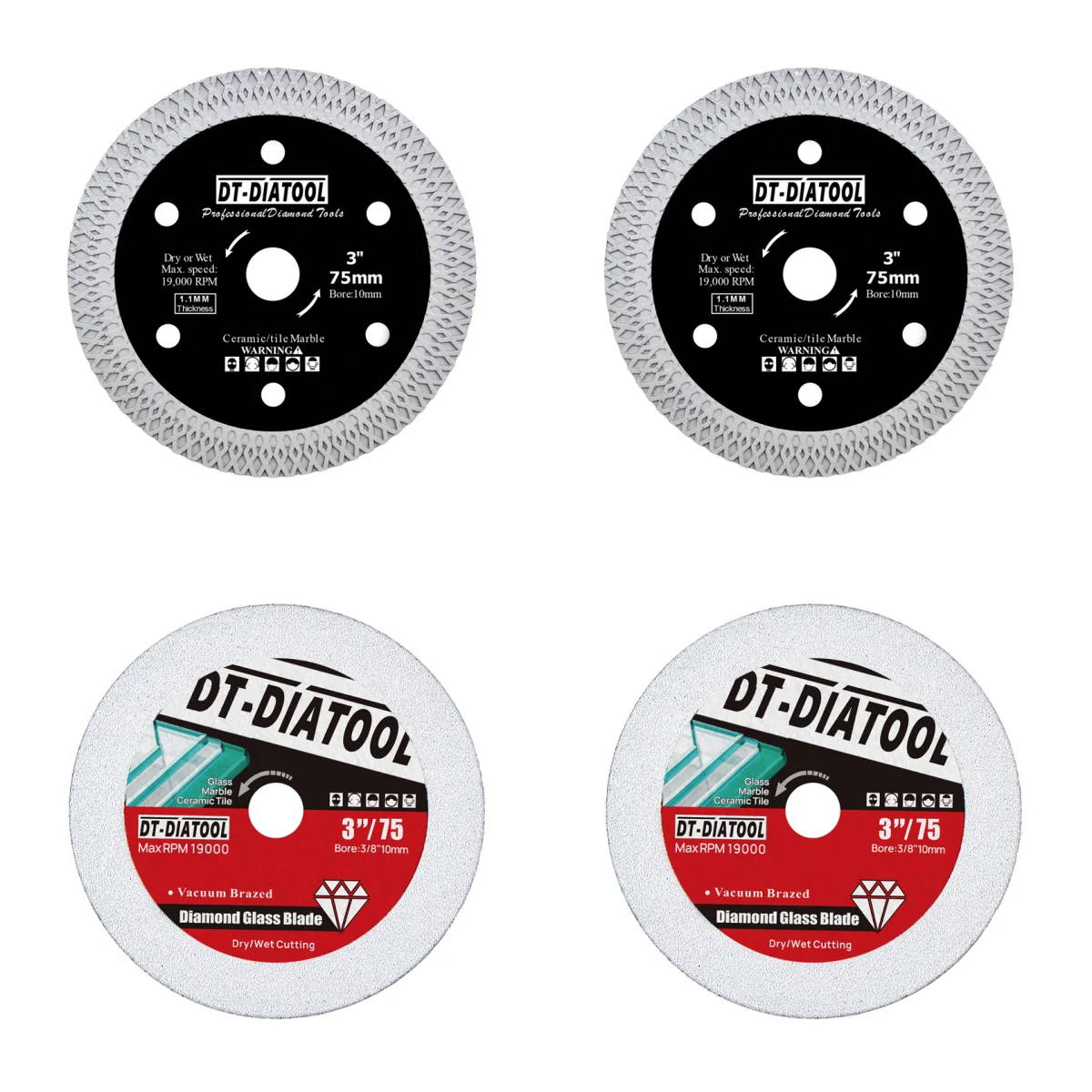 DT-Diatool 3 pollici 75mm Lama per sega in vetro diamantato Disco da taglio per piastrelle Marmo Cristallo Giada Taglio circolare Bottiglia di vino X Disco a rete