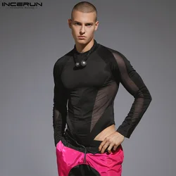 Incerun-Macacões de malha manga comprida masculina, Zipper Design, macacão casual, estilo sexy da moda, novo, S-3XL, 2023