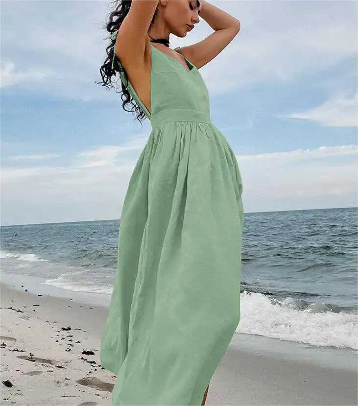 فستان صيفي طويل كاجوال للسيدات من Summer Beach Vaion Sle، تنورة طويلة حلوة عالية الخصر، صورة ظلية على شكل حرف A بدون Sl... #2