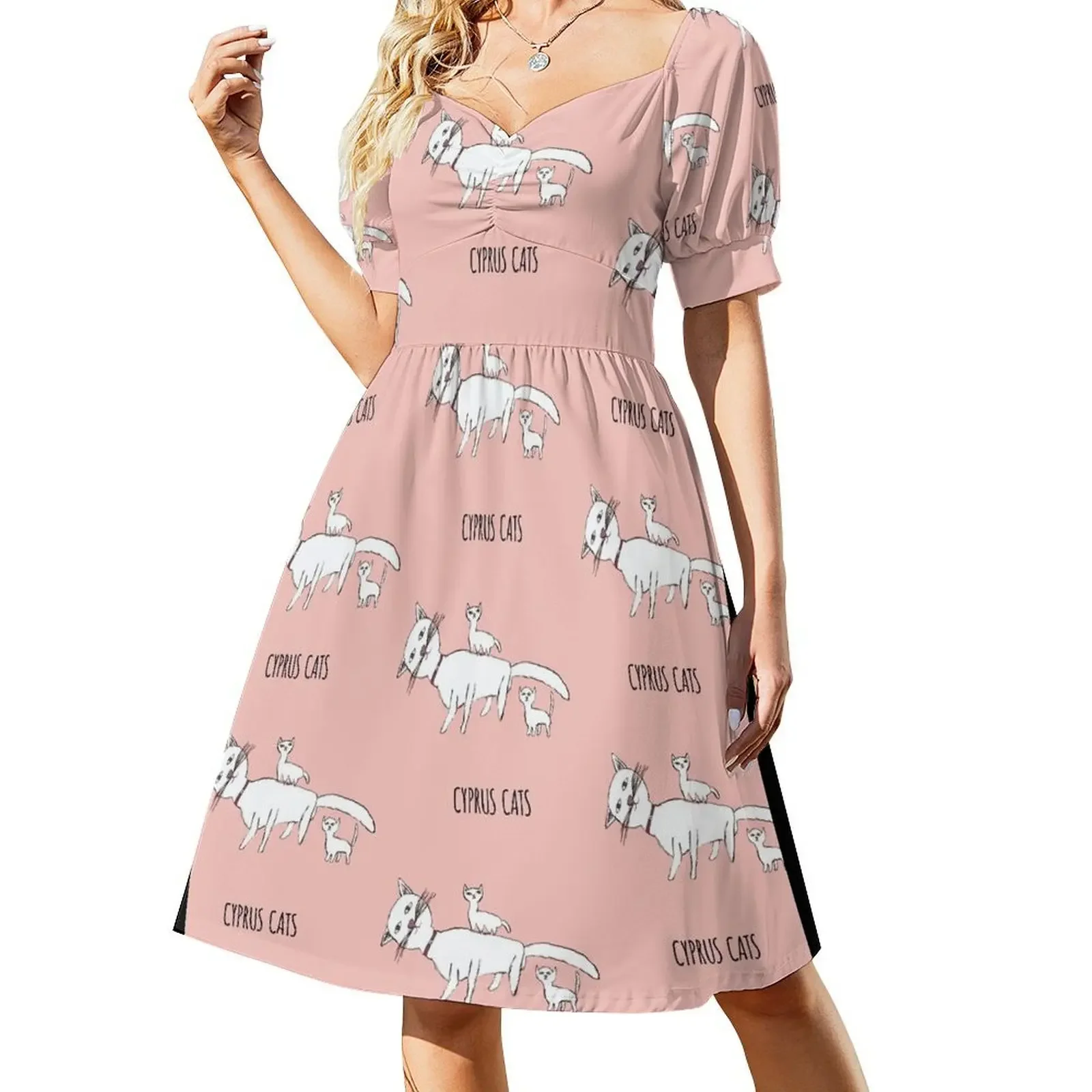 

CYPRUS CATS CLOTHES PATTERN Short-Sleeved Dress Elegant gown festival outfit women Dress