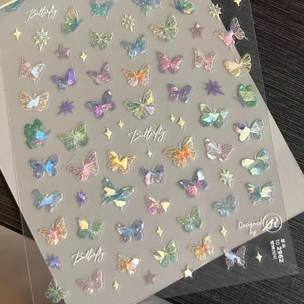 3 Blatt Rednote New Romantic Flowing Light Butterfly Wing Nagelaufkleber im japanischen Stil, niedliche Schmetterlings-Nagelaufkleber