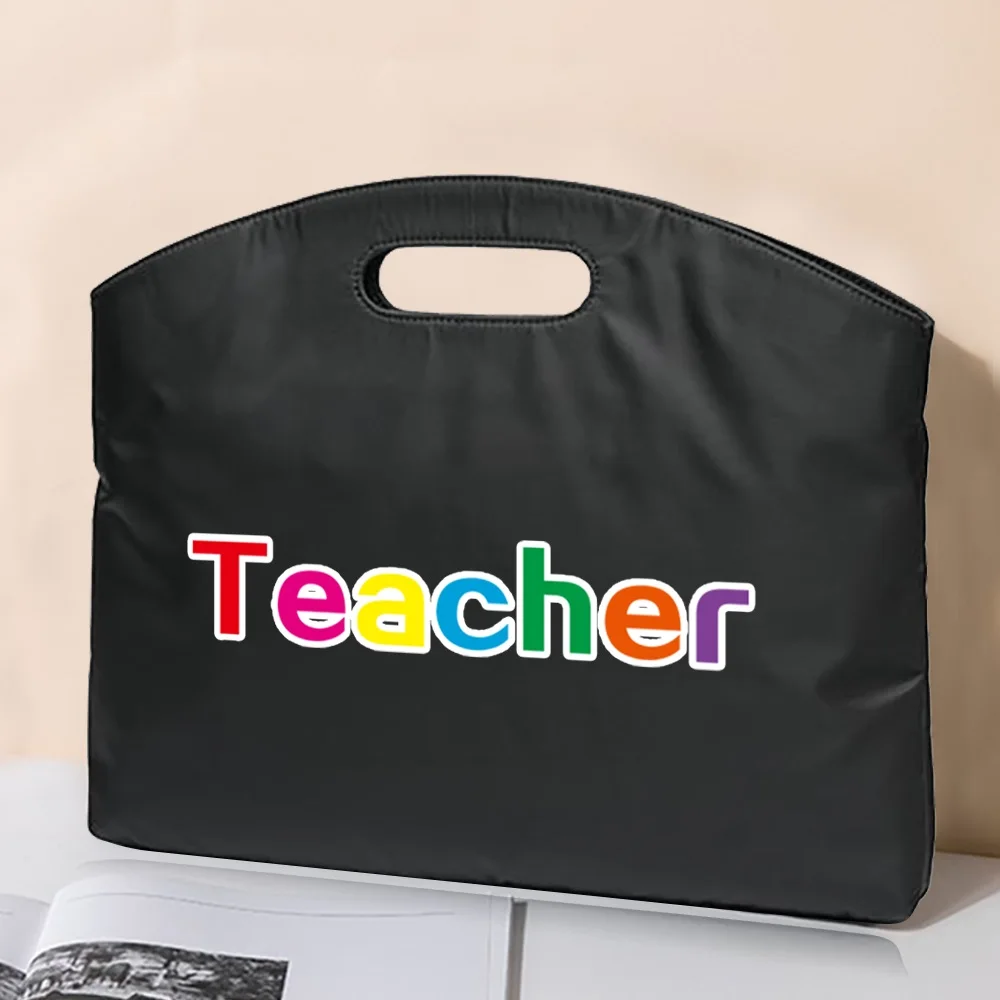 New Portable Document Bag A4 Office Bag Men Women Handbag Teacher Series Printed Information Bag Briefcase Meeting Document Tote