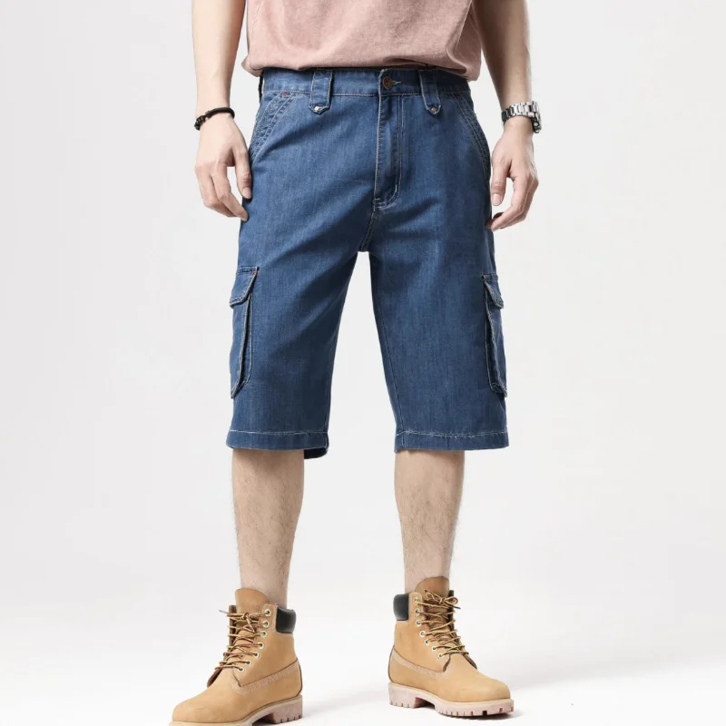 Simple Fashion Casual Loose Multi-pocket Jeans Men\'s Shorts Plus Size Shorts Safari Style Summer Shorts Baggy Jeans