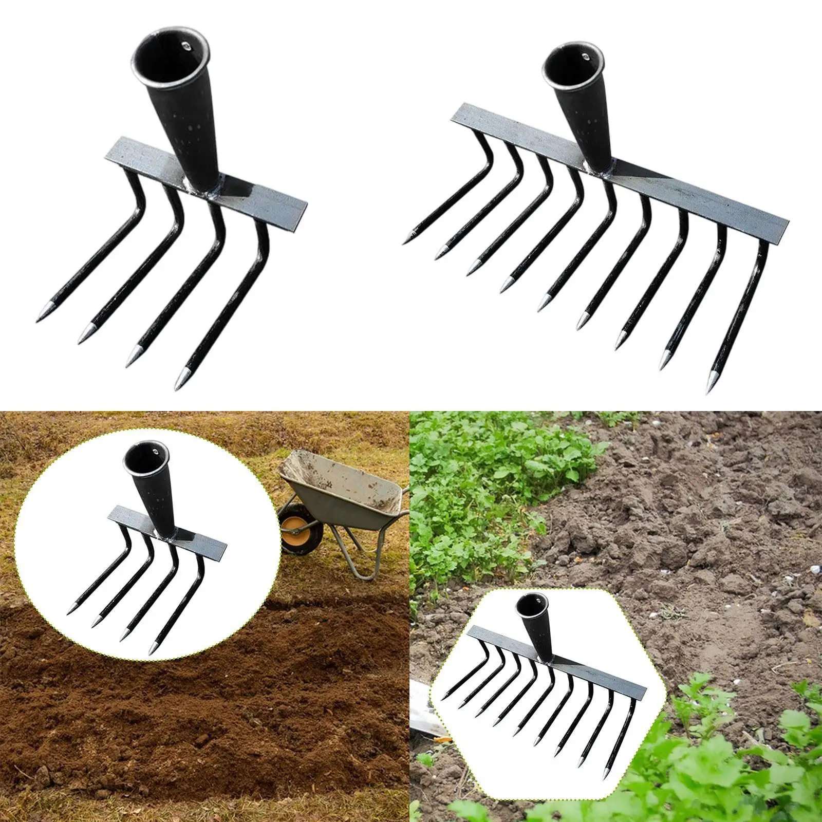 Garden Rake Head Leveling Mulch Leaf Rake Heavy Duty Accessories Hand Weeder Loosening Soil for Backyard Lawn