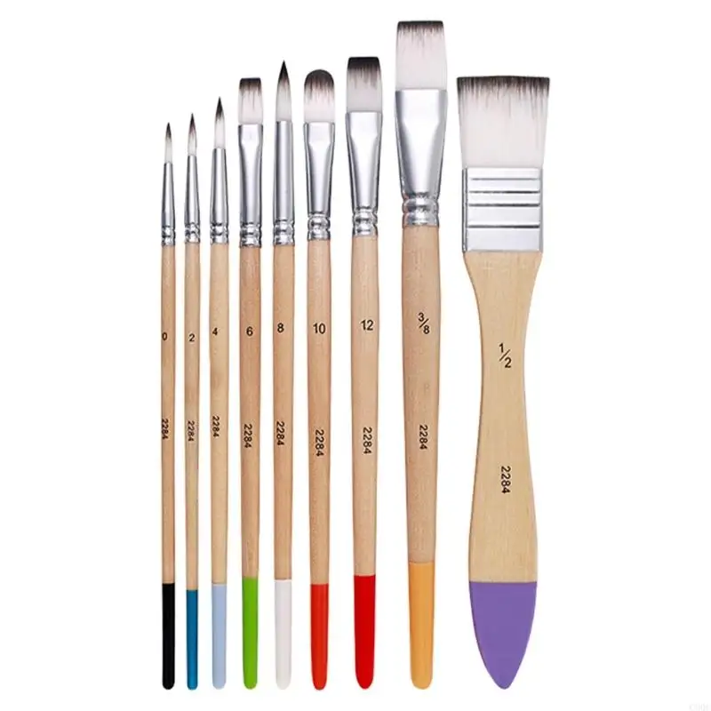 

C90C 9 Pcs Paint Brushes Set Nylon Hair Paint Brushes Watercolour Painting Brushes