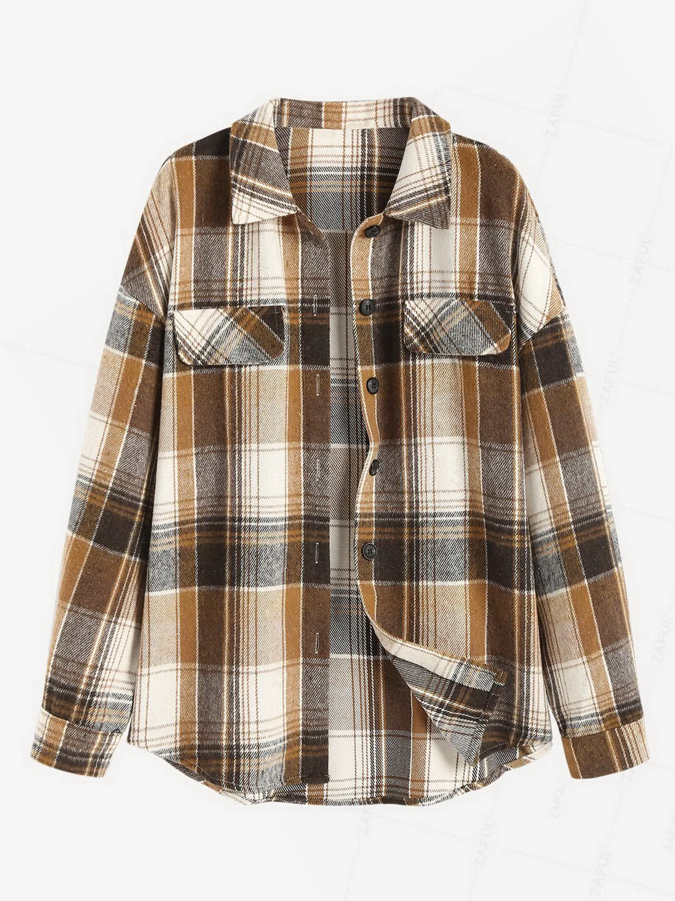 ZAFUL Vintage Plaid Pattern Single Breasted Flap Detail Wool Blend Shirt Jacket Shacket traffic on offer clearance free ship