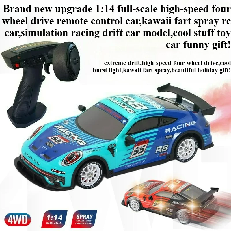Cool Stuff Toy Car Funny Gift-1:14 Full-scale High-speed 4WD Rc Drift Car,Remote Control Car Toy,Fart Spray Rc Car,Toys for Kids