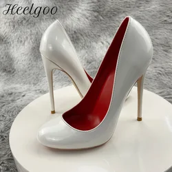 Heelgoo Round Toe Women Solid White Simple High Heel Shoes Red Inside Elegant Ladies Formal Dress Stiletto Pumps 10cm 12cm