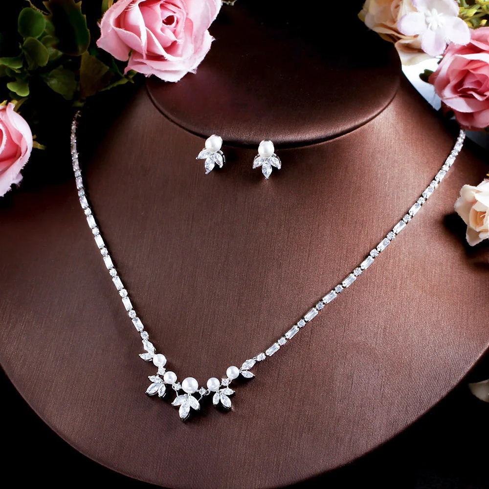 CWWZircons Schöne Blatt Tropfen Mehrfarbigen Kubische Zirkon Luxus Big Chunky Hochzeit Halskette Ohrring Braut Partei Schmuck Sets T636 – Detail 5