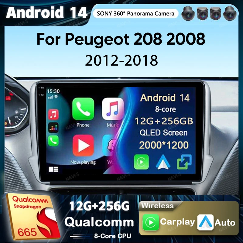 

Android 14 для Peugeot 2008 208 2012-2018 автомобильный радиоприемник мультимедийный плеер навигация GPS беспроводной Carplay Android авто стерео 2Din