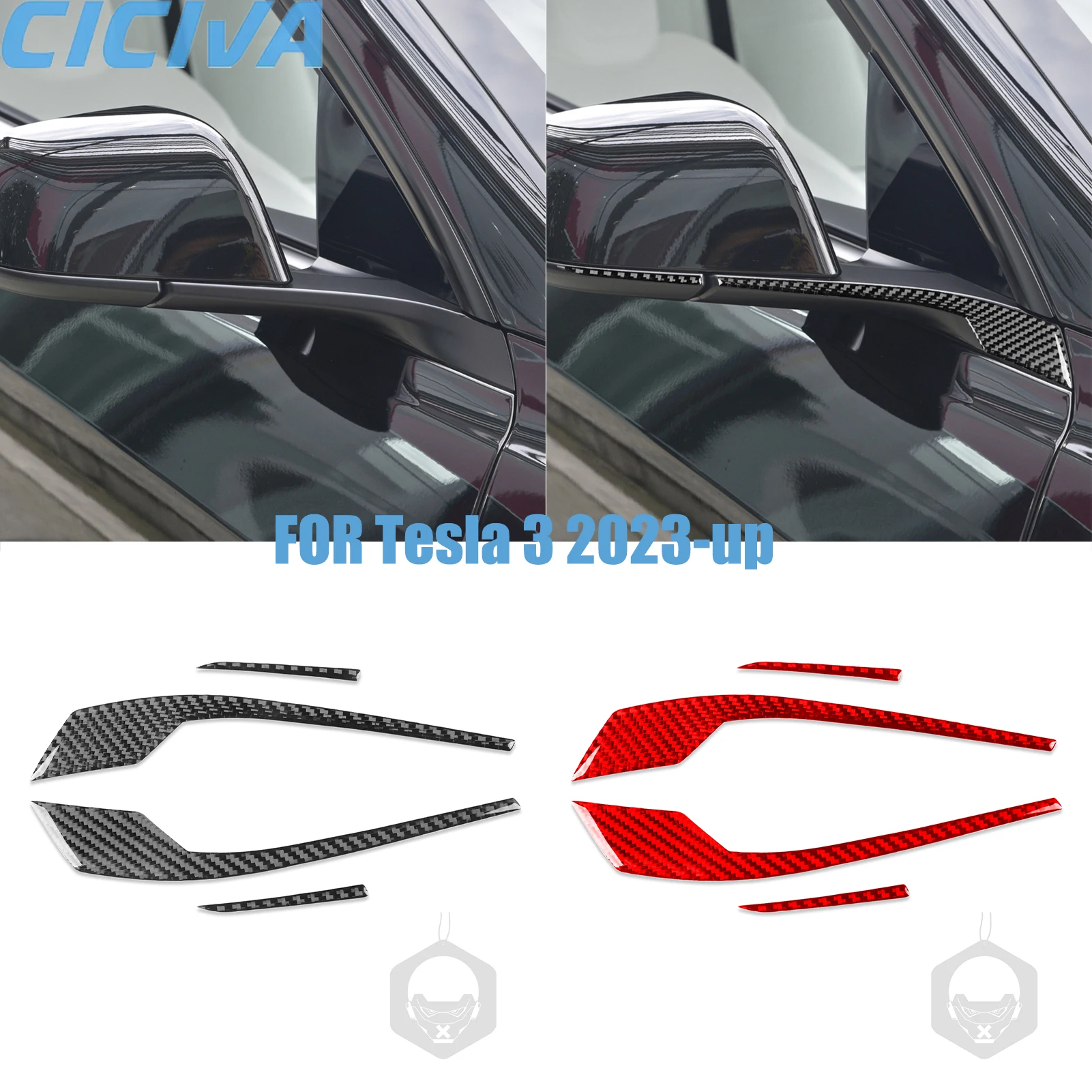 For Tesla 3 2023-up Rearview Mirror Decorative Real Carbon Fiber Stickers Car External Accessories