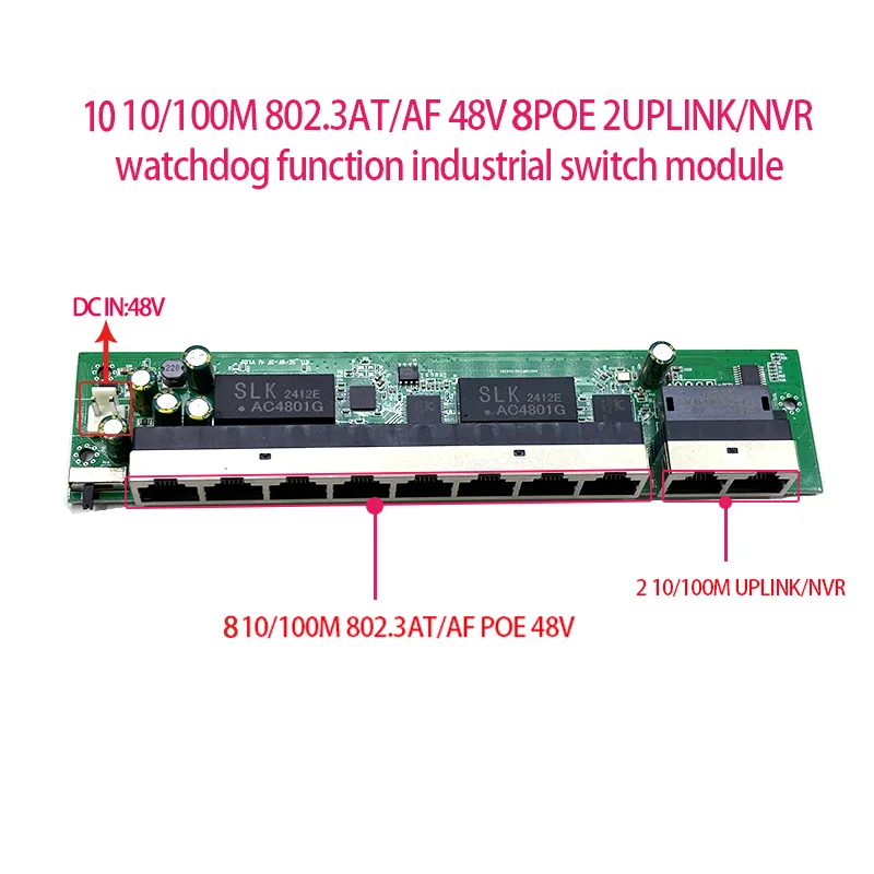 

Standard protocol 802.3AF/AT 48V POE OUT/48V poe switch 100 mbps 8port POE with 2port uplink/NVR ; Watchdog function