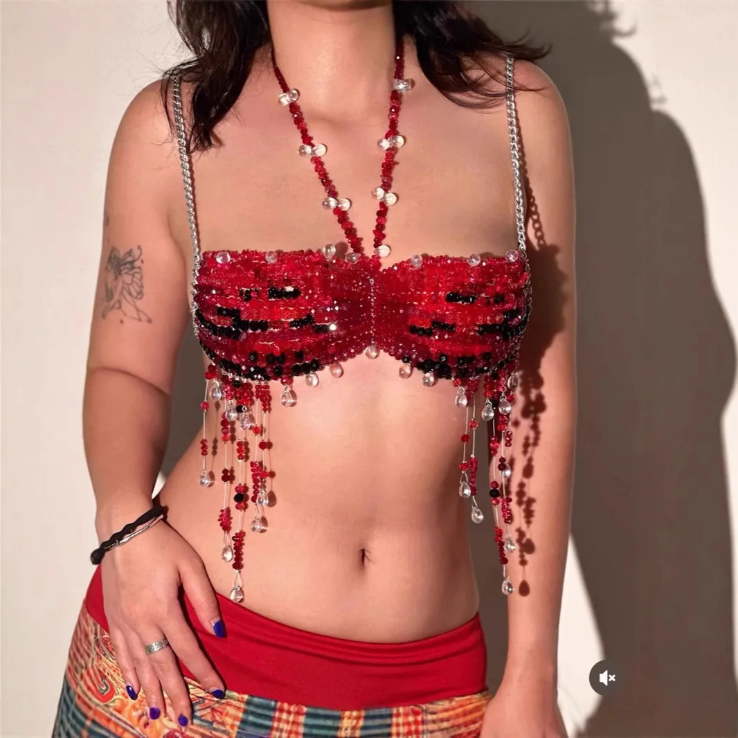 

Сексуальный жилет из бисера с бусинами, небольшой жилет, модный блестящий топ для мужчин, майки на Хэллоуин, детский день, представление...