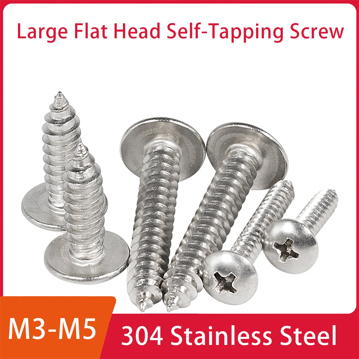 

304 Stainless Steel Large Flat Head Self-tapping Screw Large Round Head Mushroom Head Large Cross Wood Screw M3M4M5M6