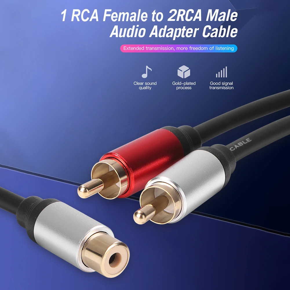 Male Splitter Audio Cable Insert RCA Cable Female to 2RCA Male Splitter Y Shaped Splitter Audio Cable for DVD TV