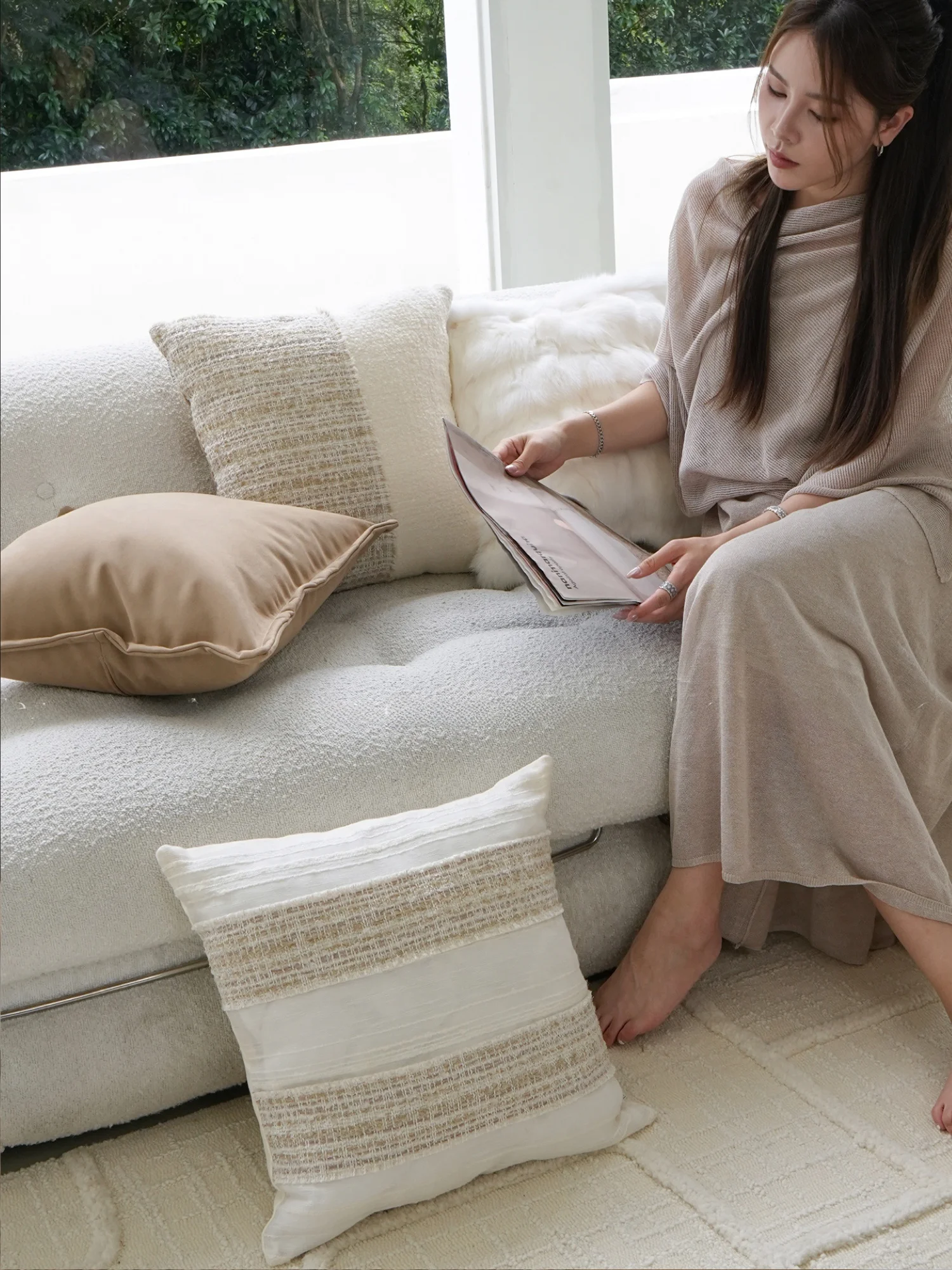 Natural Style Sofa Pillow TEXDEREAM Attitude Wabi Sabi Living Room Couch Bedhead Pillow Home Decor Square Cotton Linen