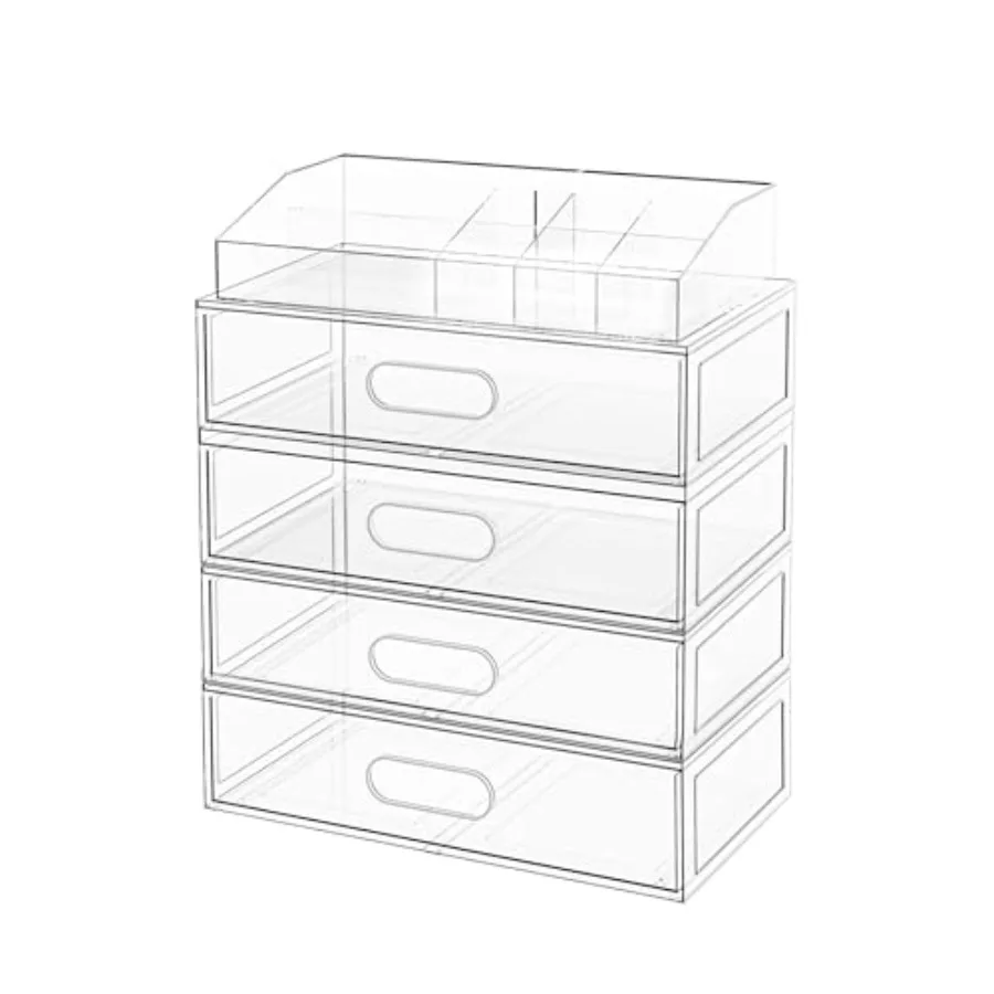 

Clear Stackable Makeup Organizer with Drawer, 12''W Acrylic Storage Drawers, Cosmetic Display Case for Vanity Bathroom Countert