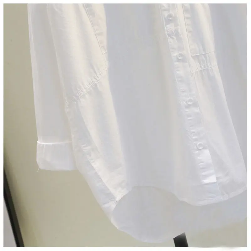 Camicia bianca da donna di grandi dimensioni Primavera Autunno Nuovo allentato Versatile Camicetta casual Manica lunga Laple Sottile Giubbotti Top M-4XL