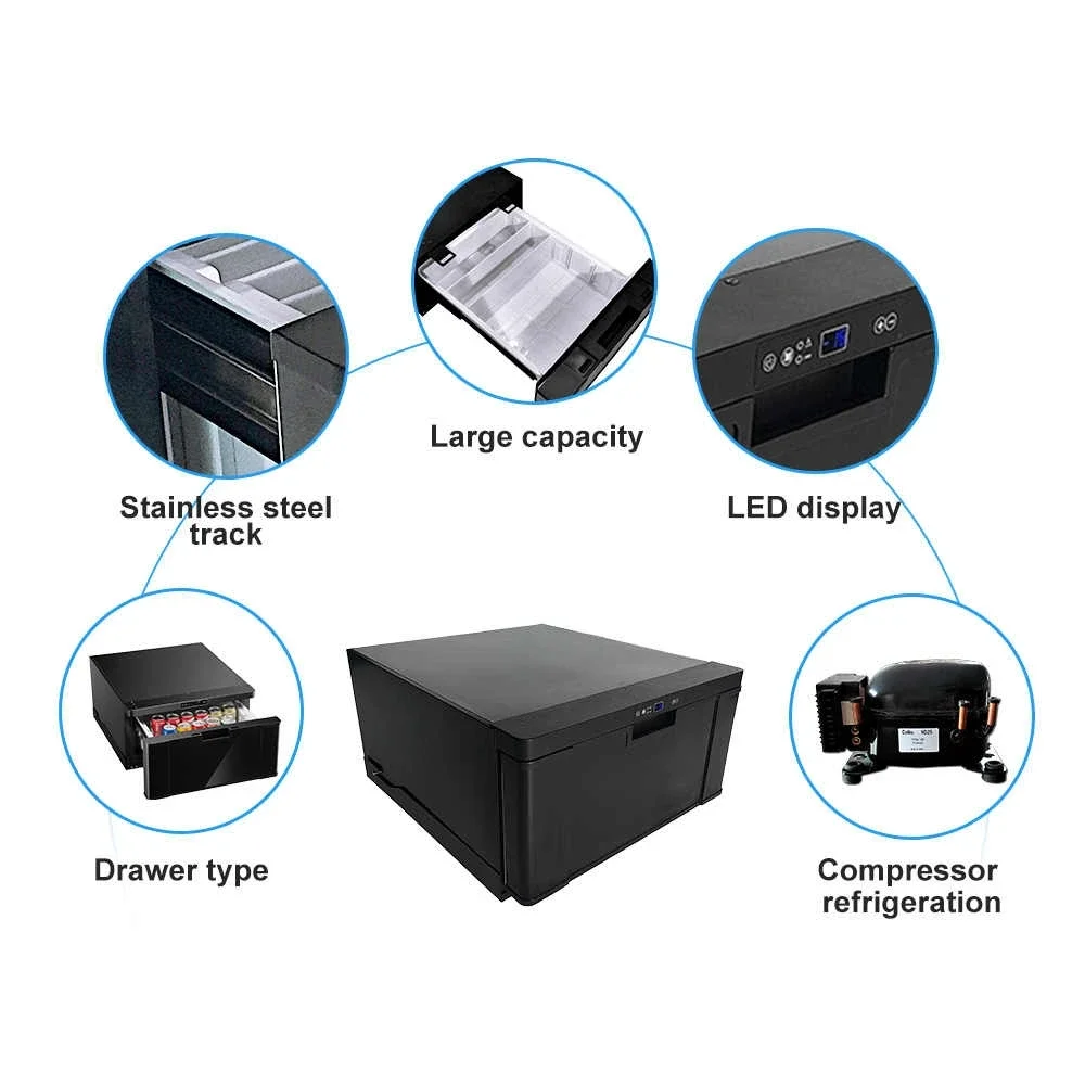 Colku Hot Selling 40L Car Refrigerator Built in Drawer Fridge Freezer Big Capacity Truck Fridge Camper RV Accessories