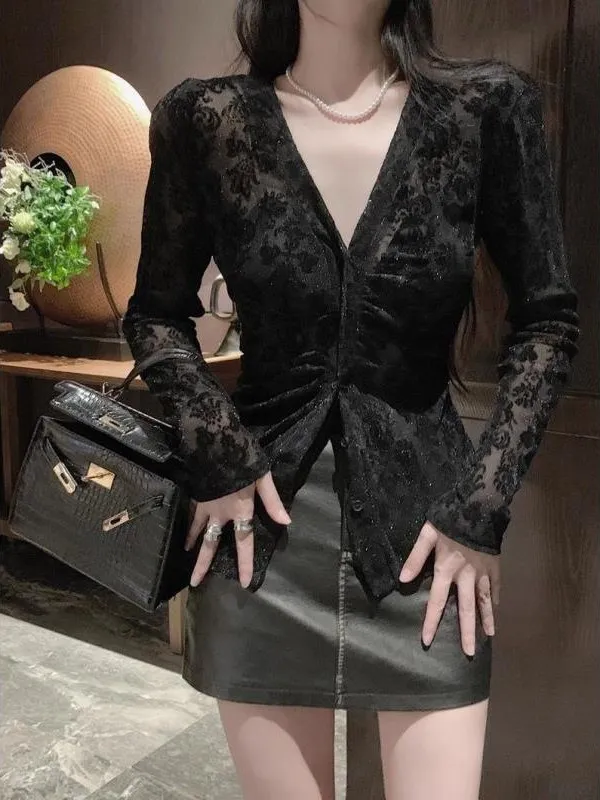 

Floing V-Ne Long Sve Women's irt Gold Eming Lace Base Layer Me Inner Wear Commute Sle Regular Length