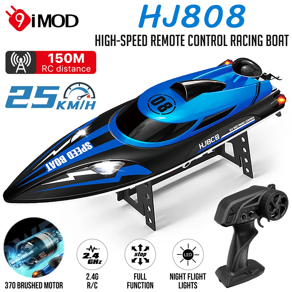 

9IMOD HJ808 RC Boat 2,4G Высокоскоростная гоночная лодка с дистанционным управлением LED 370 Матовый двигатель 25 км/ч для взрослых и детей