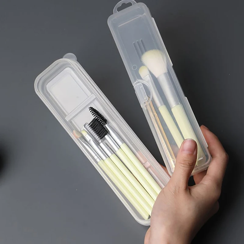 【Portable Makeup Brush Organizer Eyebrow Pencil Tableware Chopsticks Transparent With Cover Storage Box Kitchen Accessories】