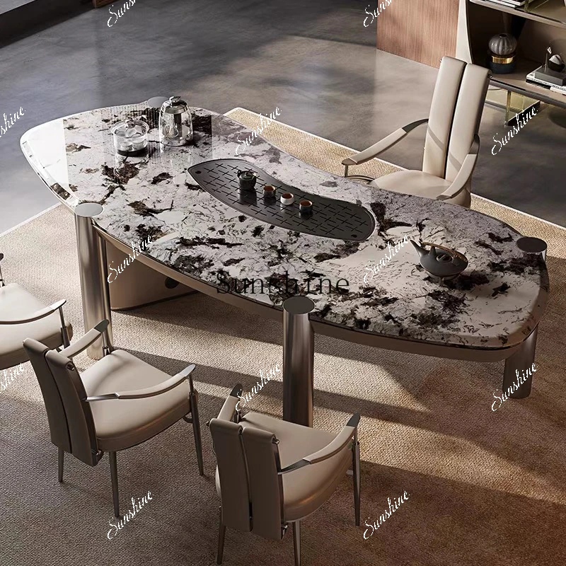 The curved kung fu tea table has a high-end sense of natural marble tea room, and the whole house is matched  FT