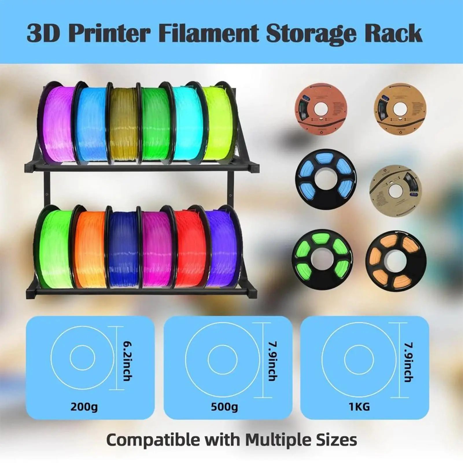 3D Printer Filament Storage Rack 2-layer 3D Printer Filament Organizer Shelf Wall-Mounted 3D Printer Filament Display Holder