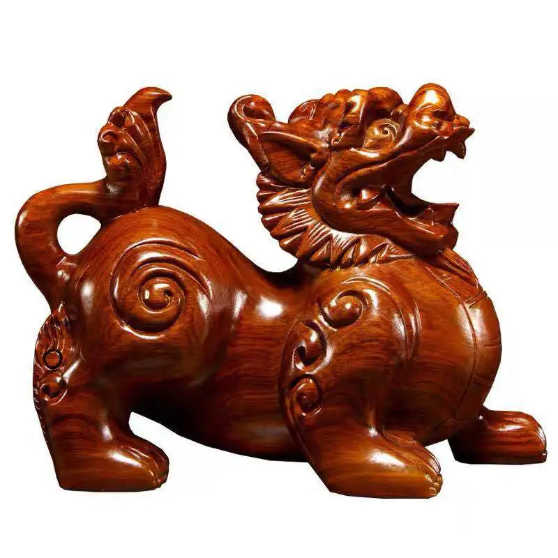A PAIR # Large GOOD HOME SHOP efficacious Mascot lucky Auspicious Money ZHAO CAI PI XIU Handmade Rosewood Wood carving statue