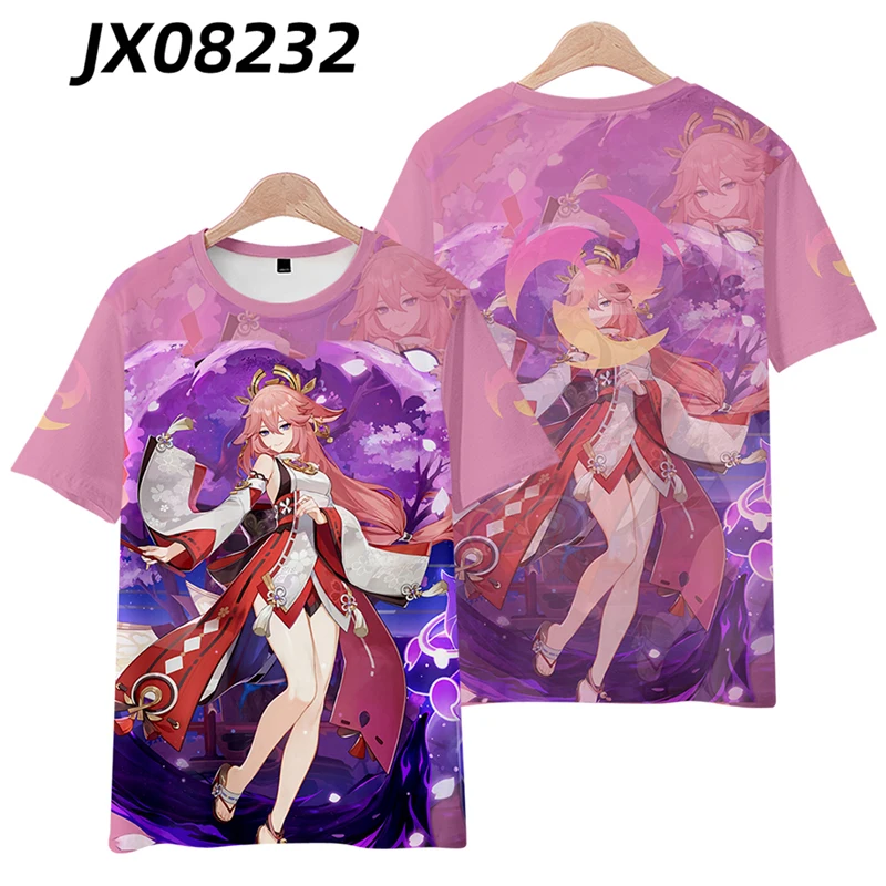 Kaus gambar 3D Genshin Impact YAE MIKO untuk pria wanita t-shirt lucu lengan pendek mode musim panas kaus Cosplay grafis