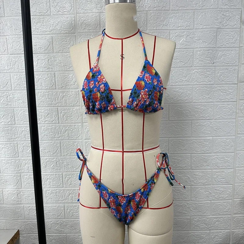 BEACHCICI damskie bikini dwuczęściowe letnie seksowne kwiatowe nadruki Halter Neck bez rękawów, bez pleców, sznurowane wakacje na plaży strój