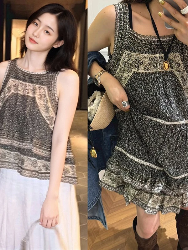 

Travel Floral Frame Svel round Ne Classic Sle Cotton Dr Women's Faion Spring Summer Cotton Gauze Dr