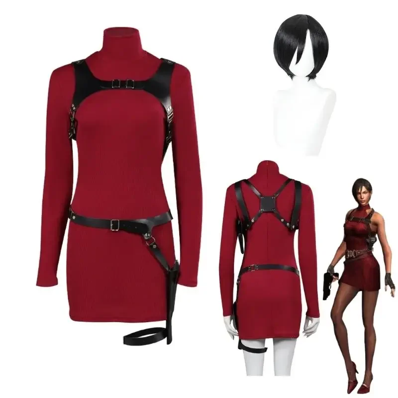 Biohazard resident 4 remake Ada Wong evil cosplay costume dress women sweaters black wig outfits Halloween Carnival party suit u