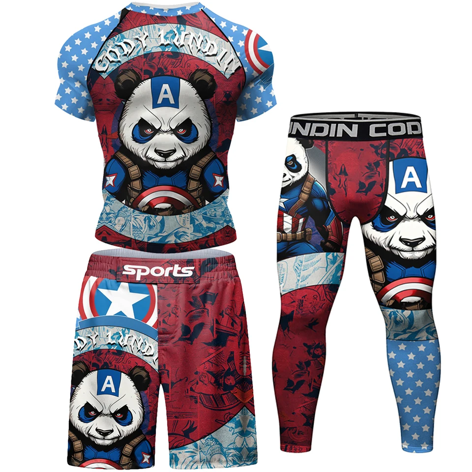 MMA Jiu Jitsu Boxing T shirt+Pants Rashguard Men Muay Thai Shorts Bjj Kickboxing 4pcs/Sets Boxeo Fighting Sportswear Gi T-shirts