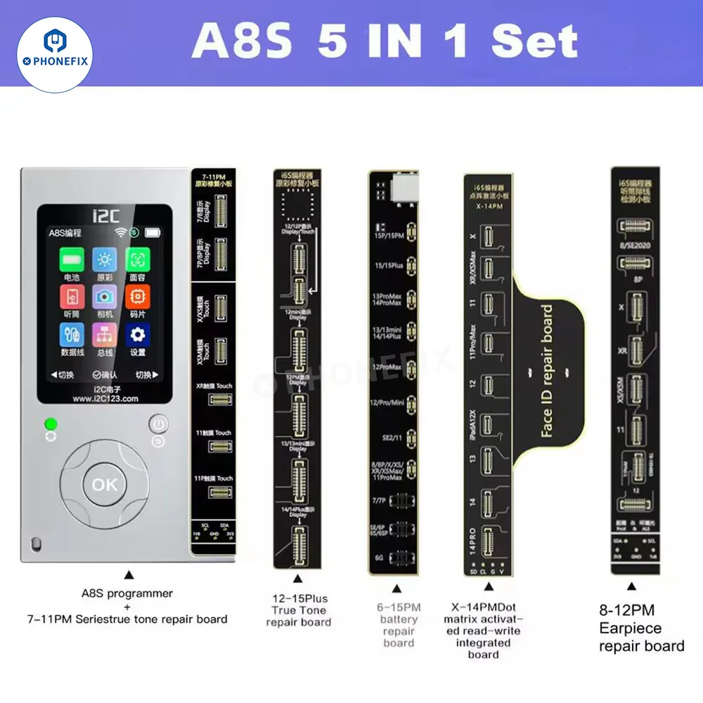 

Интеллектуальный программатор i2C A8S, Face ID, аккумуляторный экран, оригинальный цвет, функция истинного тона, ремонт матрицы для iPhone 6-15 ProMax