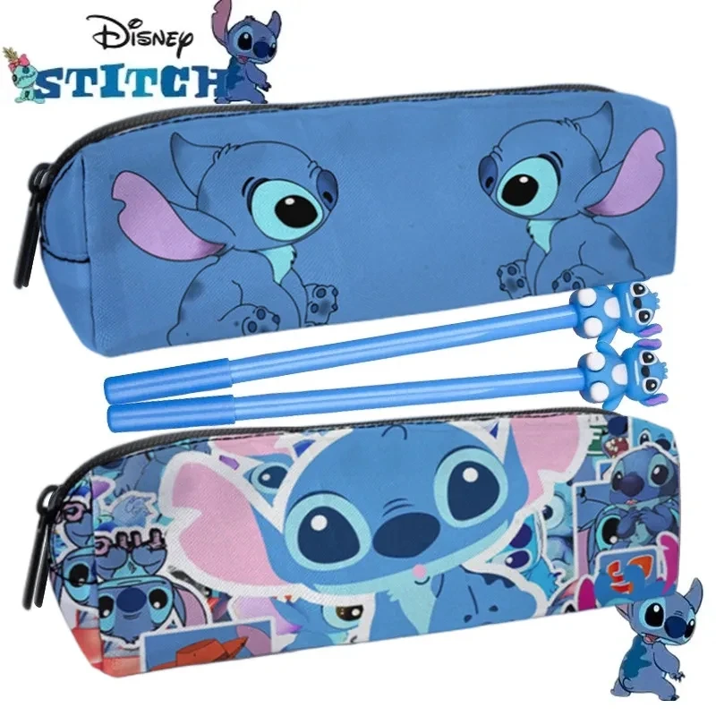 Anime 2pcs Disney Stitch Pencil Case pen set Kawaii Lilo & Stitch Print Pen Bag Cartoon Students Storage Bag Stationery Toy Gift